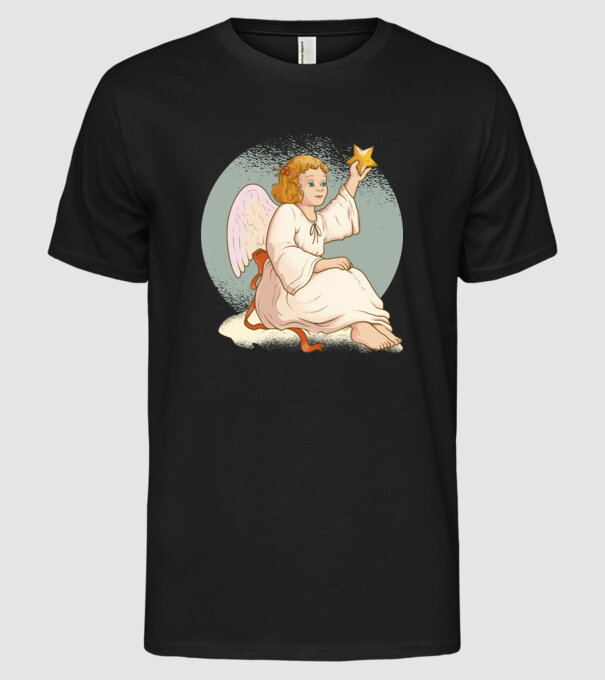 Înger de Crăciun model negru pe tricou