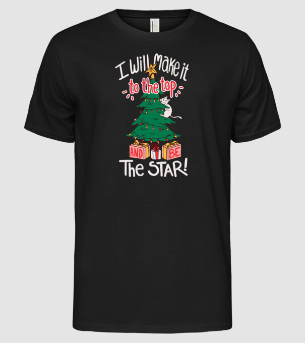 Pisică de Crăciun model negru pe tricou