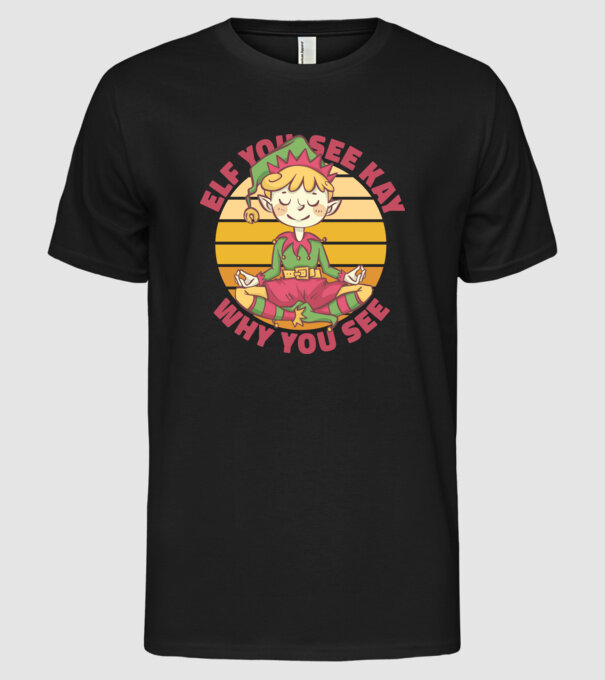 Yoga Elf Crăciun model negru pe tricou