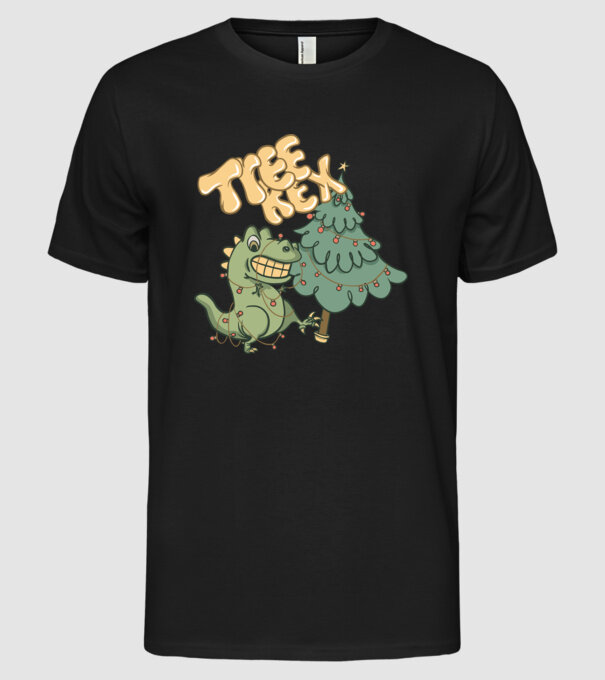 T-rex de Crăciun model negru pe tricou