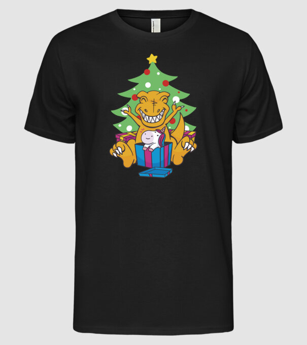 T-rex de Crăciun model negru pe tricou