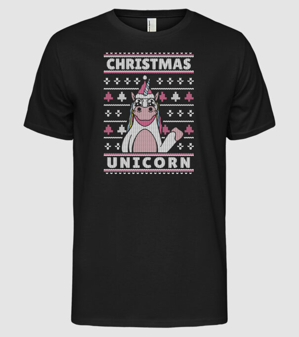 Unicorn de Crăciun pulover urât model negru pe tricou