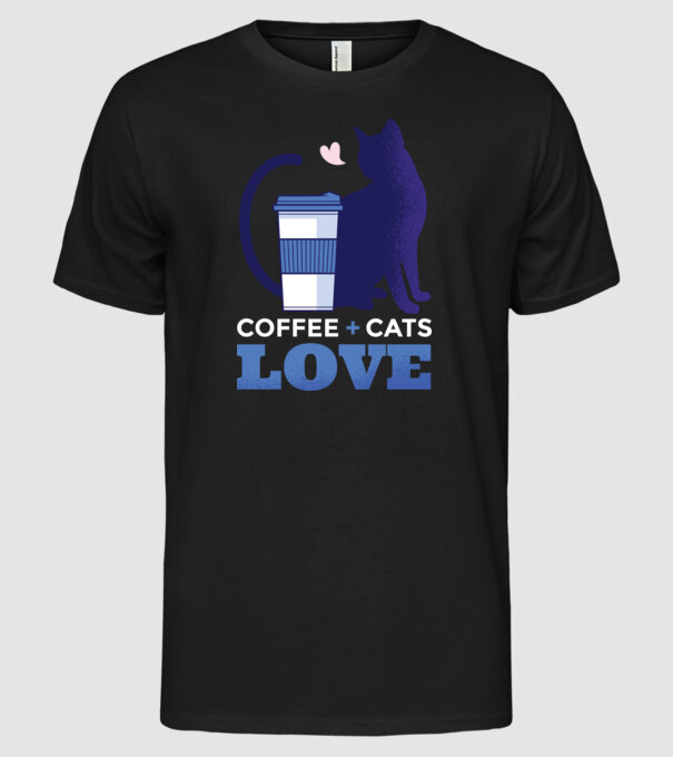 Cafea + Pisici = dragoste model negru pe tricou