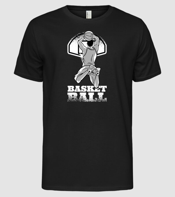 Baschet aruncare la coș model negru pe tricou