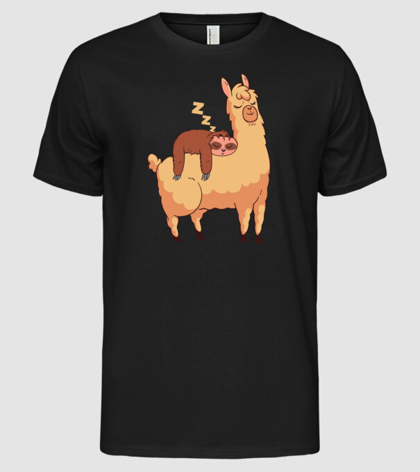 Leneș dormind pe Lama tricou amuzant model negru pe tricou