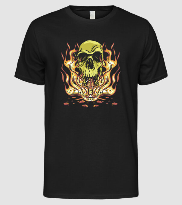 Craniu în flăcări model negru pe tricou