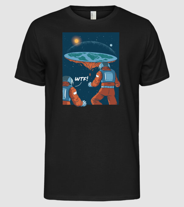 Astronaut Pământ plat model negru pe tricou