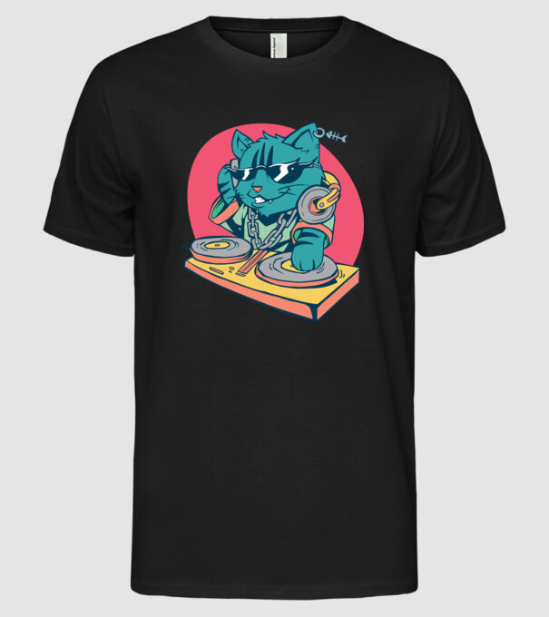 Pisică DJ model negru pe tricou