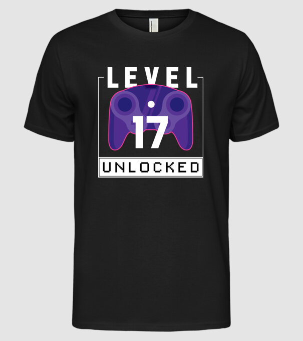 Level 17 Unlocked Gamer Birthday model negru pe tricou