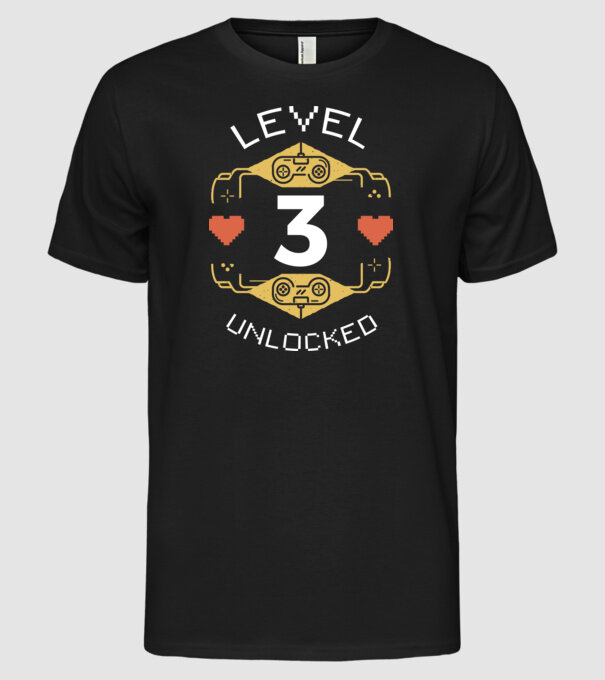 Level 3 Unlocked Gamer Birthday model negru pe tricou