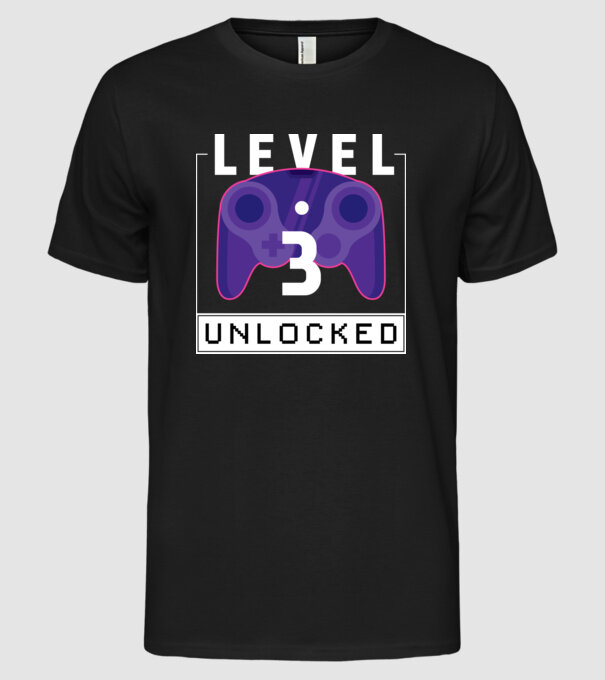Level 3 Unlocked Gamer Birthday model negru pe tricou