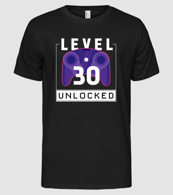 Level 30 Unlocked Gamer Birthday model negru pe tricou