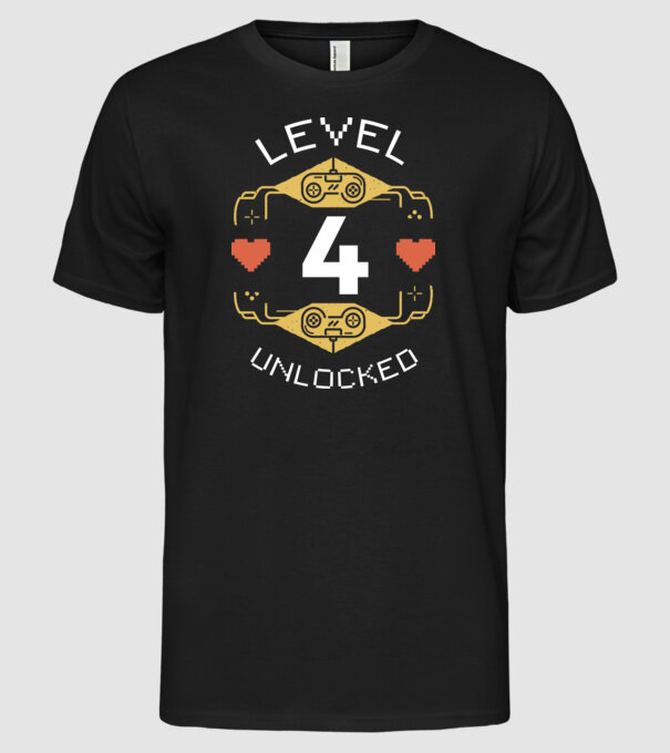Level 4 Unlocked Gamer Birthday model negru pe tricou