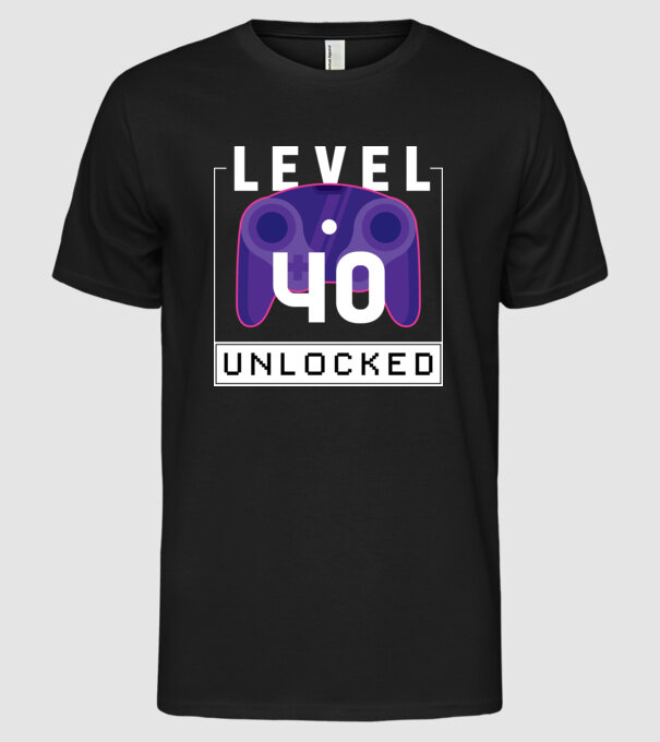 Level 40 Unlocked Gamer Birthday model negru pe tricou