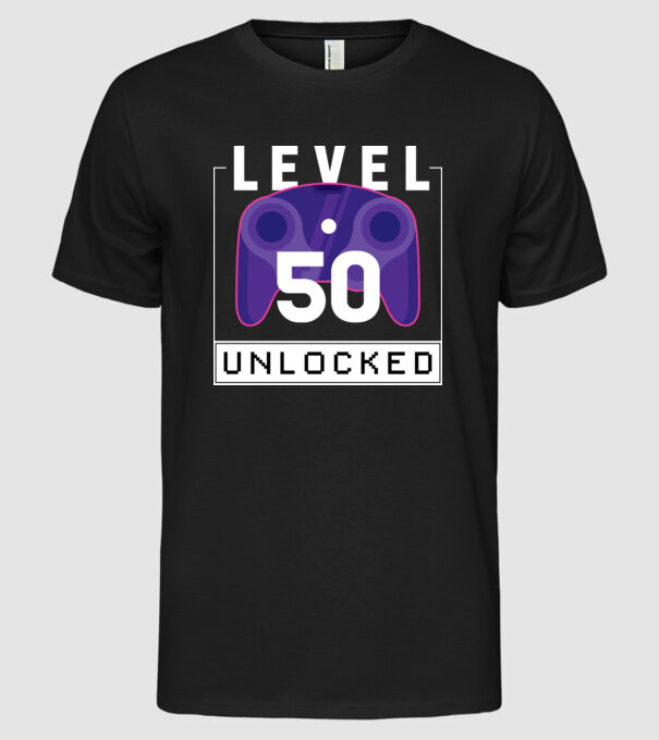 Level 50 Unlocked Gamer Birthday model negru pe tricou