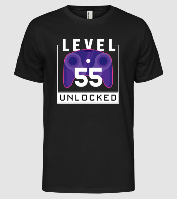 Level 55 Unlocked Gamer Birthday model negru pe tricou