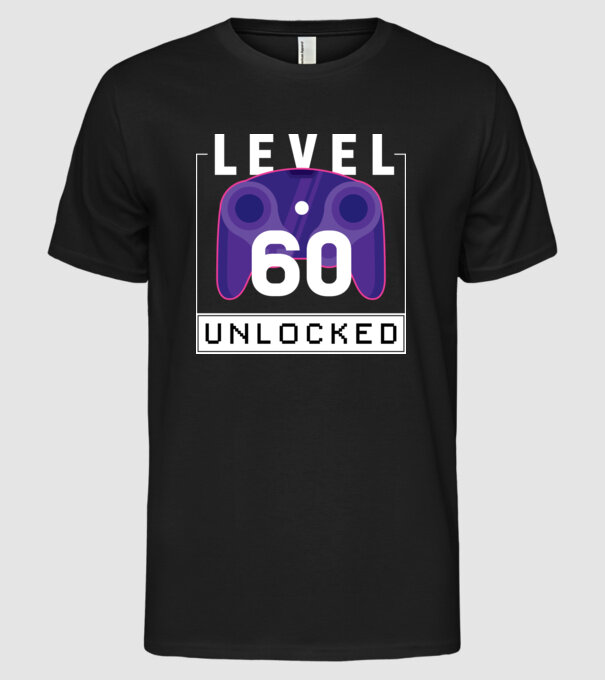 Level 60 Unlocked Gamer Birthday model negru pe tricou