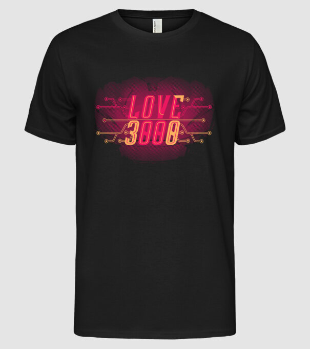 Love 3000 model negru pe tricou