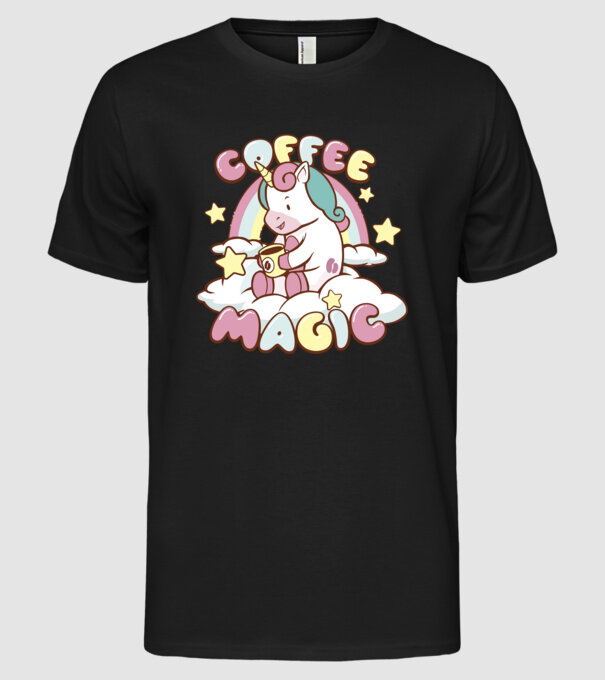 Cafea Magică Unicorn model negru pe tricou