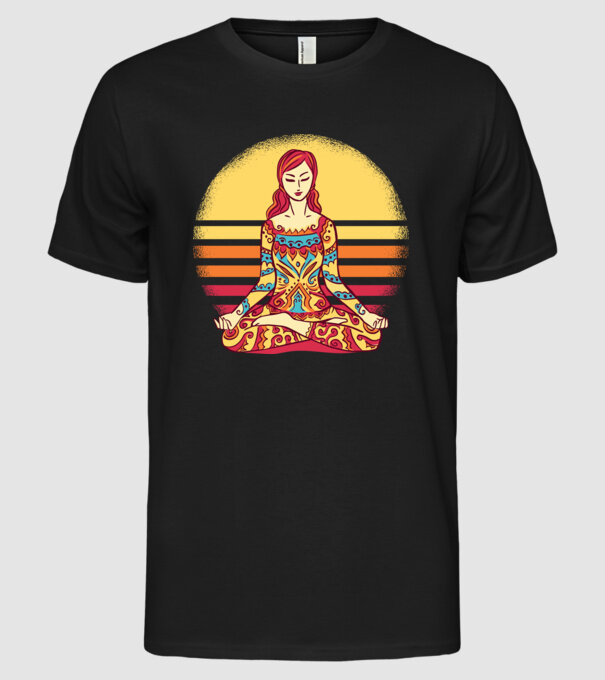 Mandala Yoga Meditație model negru pe tricou