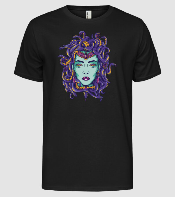 Cap de meduză model negru pe tricou
