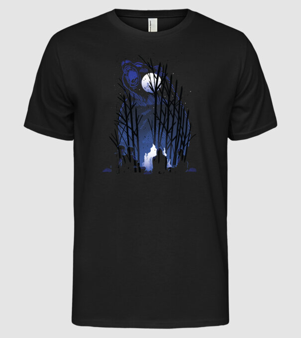 Urs în pădure noaptea model negru pe tricou