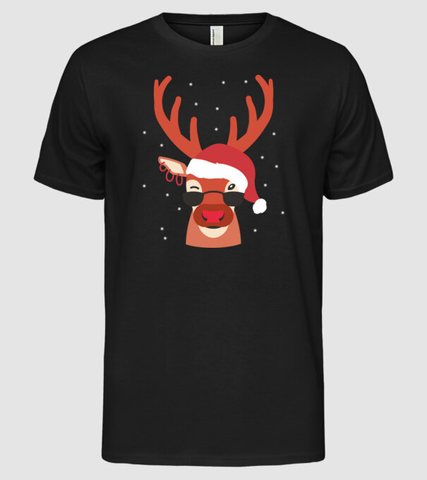 Ren cool de Crăciun model negru pe tricou