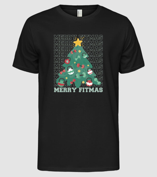 Merry Fitmas Fitmas Pom de Crăciun Fitness model negru pe tricou
