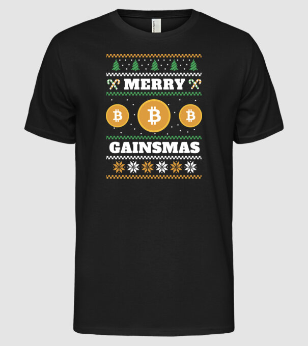 Merry Gainmas Bitcoin tricou cu pulovăr urât model negru pe tricou