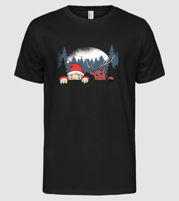 Moș Crăciun și Rudolf trag cu ochiul model negru pe tricou