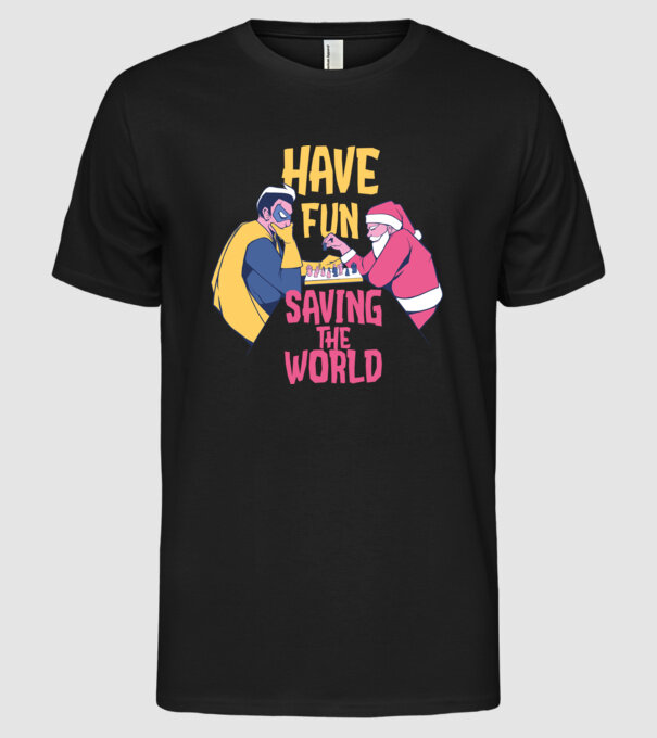Moș Crăciun și șah super-erou - tricou de Crăciun amuzant model negru pe tricou