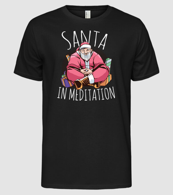 Tricou de Crăciun Moș Crăciun meditație model negru pe tricou