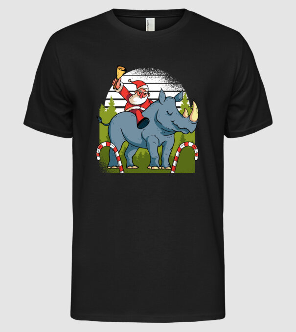 Moș Crăciun pe Rinocer model negru pe tricou