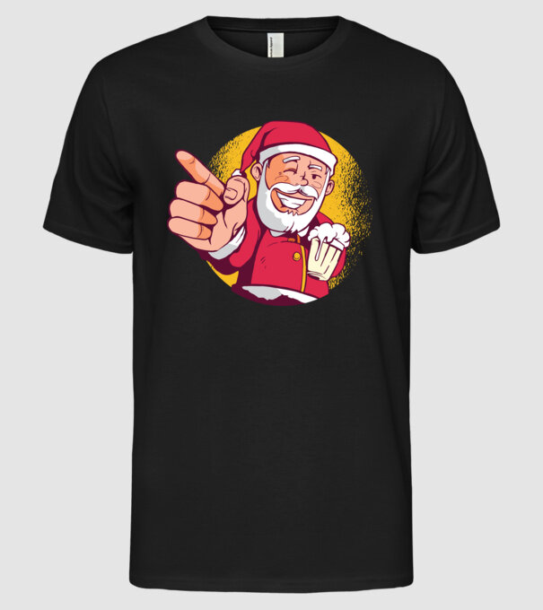 Moș Crăciun cu bere tricou model negru pe tricou