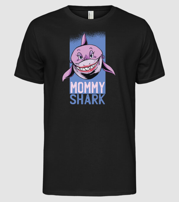 Mommy Shark tricou pentru mama model negru pe tricou