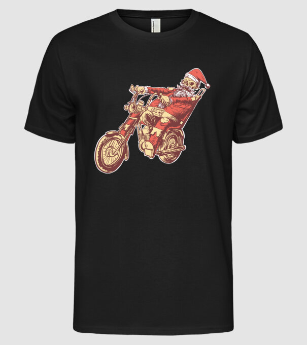 Moș Crăciun Motociclist model negru pe tricou