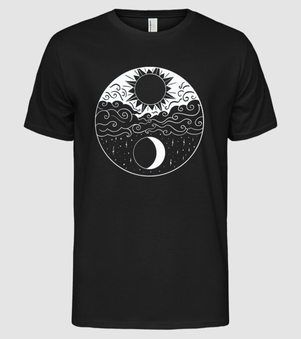Soare și Lună Jin Jang model negru pe tricou