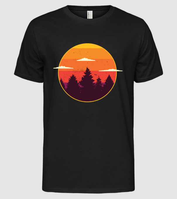 Apus de soare în pădure model negru pe tricou