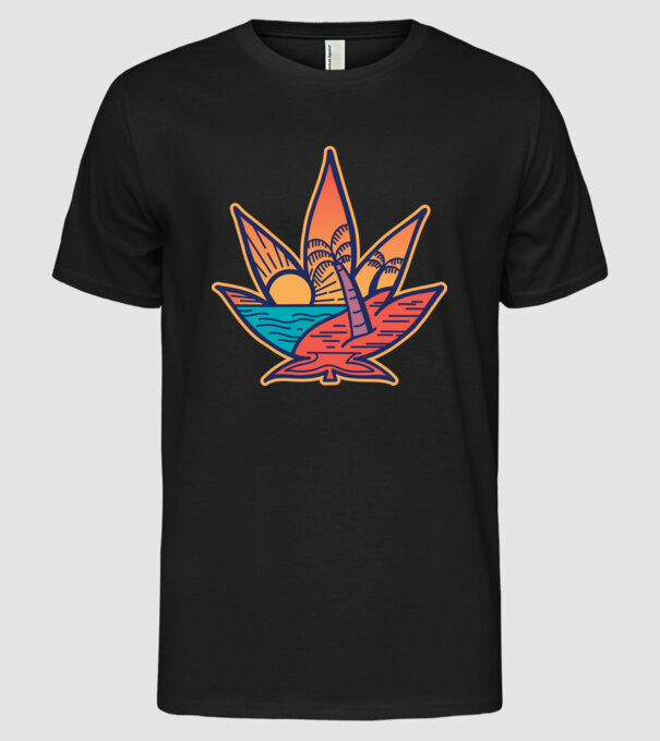 Apus de soare Frunză de marijuana model negru pe tricou