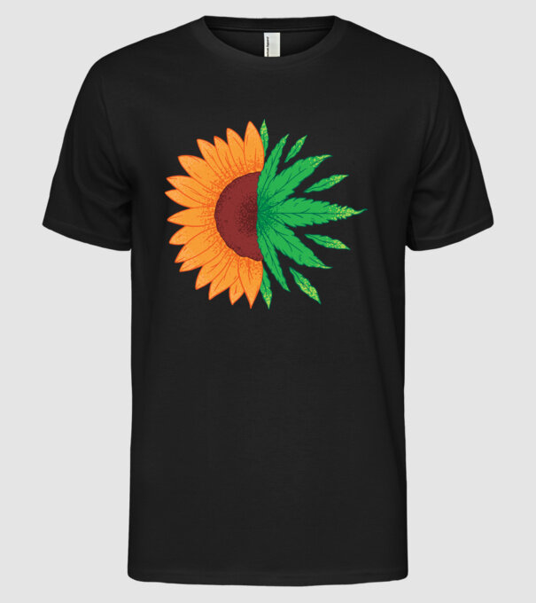 Floarea-soarelui Cannabis model negru pe tricou