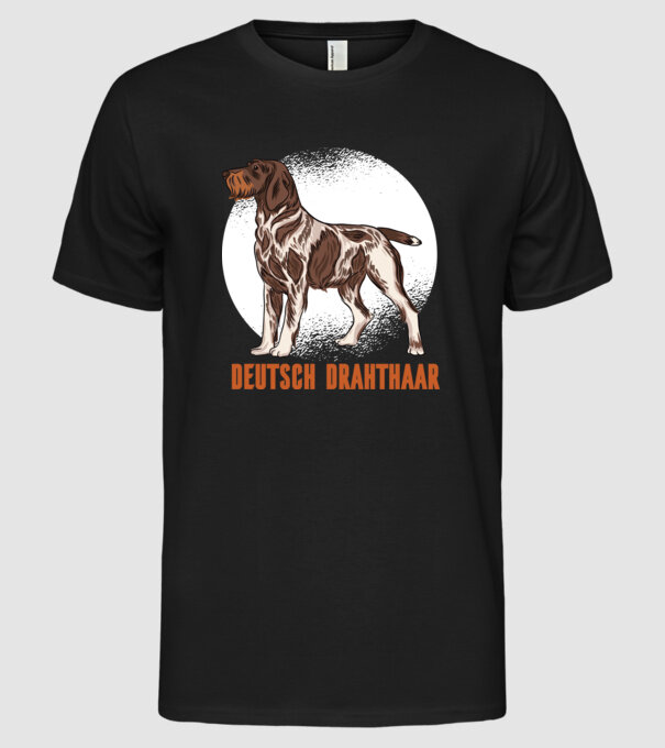 Brac german cu păr sârmos model negru pe tricou