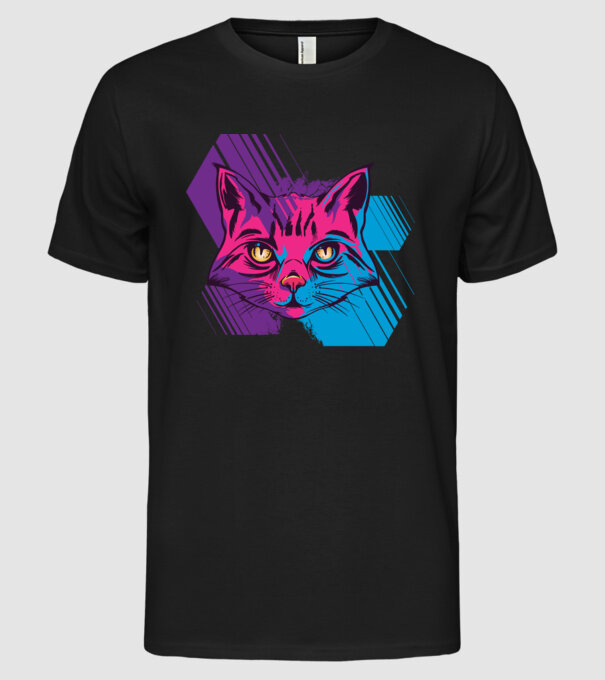 Pisică Neon model negru pe tricou