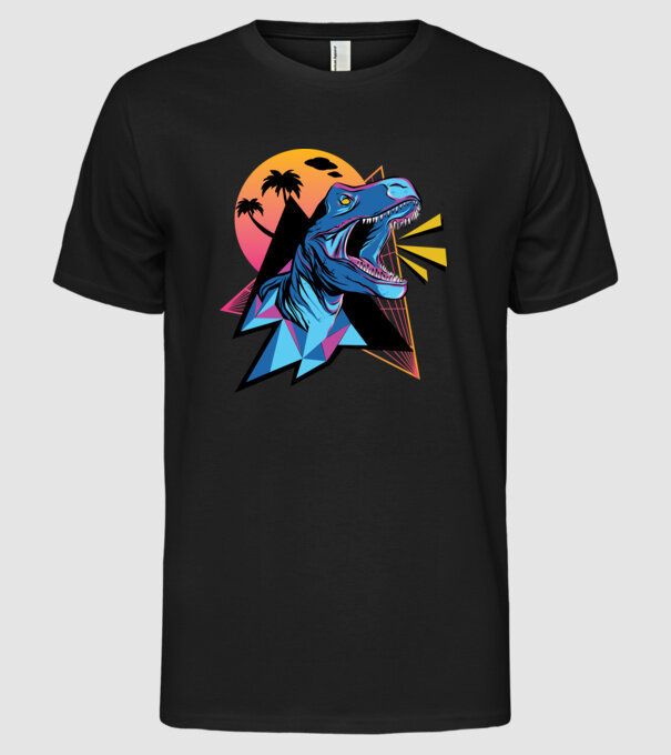 Tricou Neon dinozaur retro model negru pe tricou