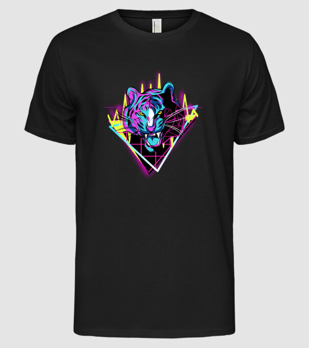 Tigru Neon anii 80 retro model negru pe tricou