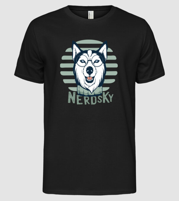 Nerdsky Husky model negru pe tricou