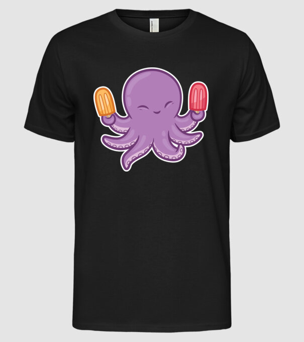 Înghețată Caracatiță Octopus model negru pe tricou