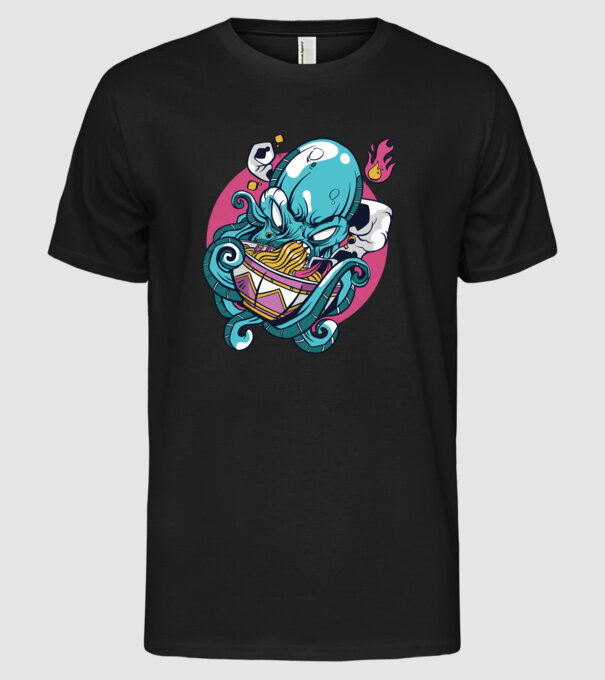 Octopus Ramen model negru pe tricou