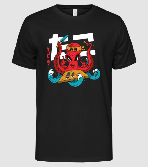 Octopus Sushi model negru pe tricou
