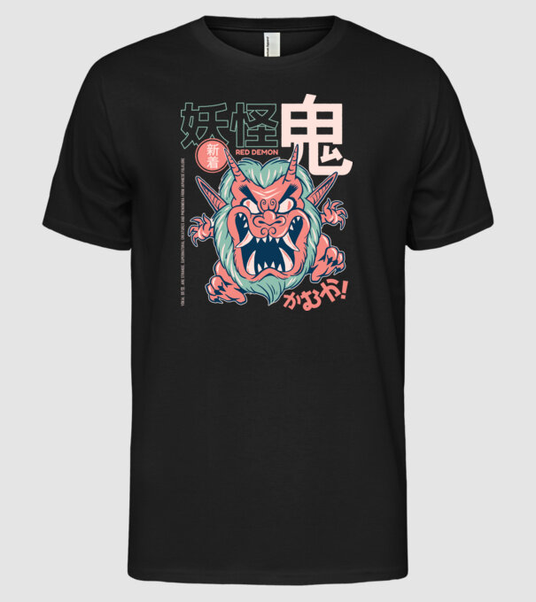 Oni Yokai Anime model negru pe tricou