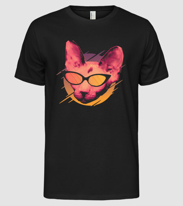 Pisică Petrecere model negru pe tricou